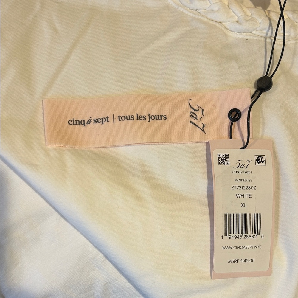 Cinq à Sept White Braided Trim Tee NWT XL - Picture 7 of 8